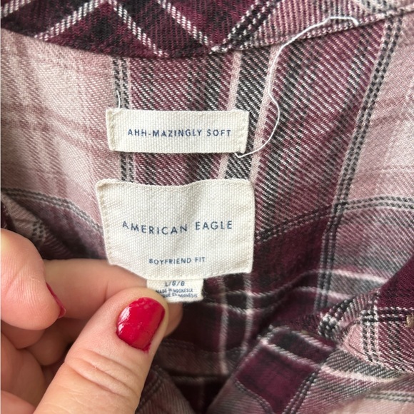 Women’s American Eagle button up soft plaid shirt L boyfriend fit western y2k - Picture 3 of 9